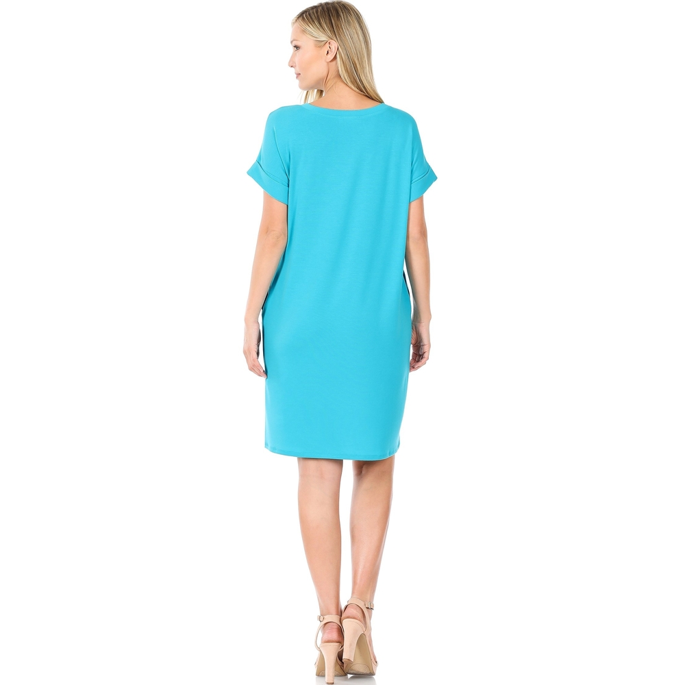 Zenana Turquoise Pocket T-Shirt Dress | Soft Stretch Casual Lounge Dress - Picture 2 of 3